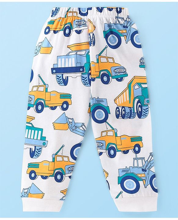 Babyhug Cotton Knit Single Jersey Full Sleeves  Truck Print Night Suit- Blue
