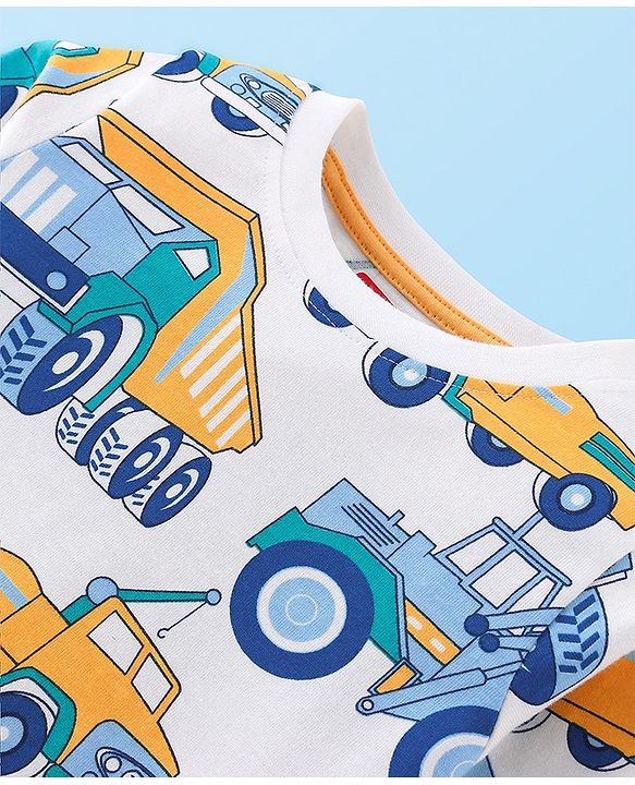 Babyhug Cotton Knit Single Jersey Full Sleeves  Truck Print Night Suit- Blue