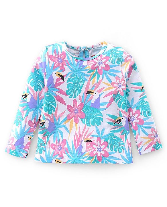 Babyhug Cotton Knit Full Sleeves Night Suit With Tropical Print - Pink & Blue