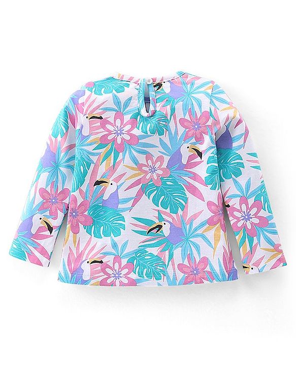 Babyhug Cotton Knit Full Sleeves Night Suit With Tropical Print - Pink & Blue