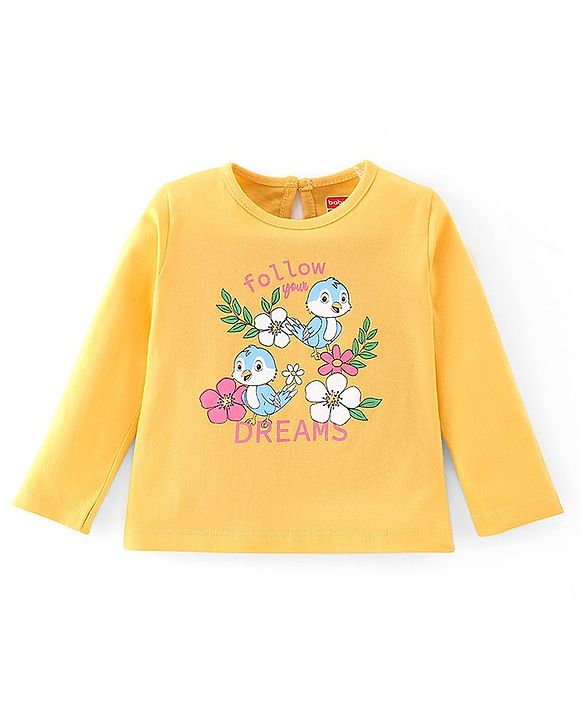 Babyhug Cotton Knit Full Sleeves Night Suit With Bird Print - Yellow