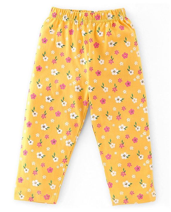 Babyhug Cotton Knit Full Sleeves Night Suit With Bird Print - Yellow