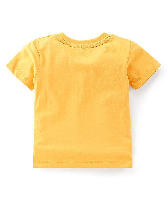 Babyhug 100% Cotton Knit Dungaree and Half Sleeves T-Shirt Set Text & Beach Theme - Blue & Yellow