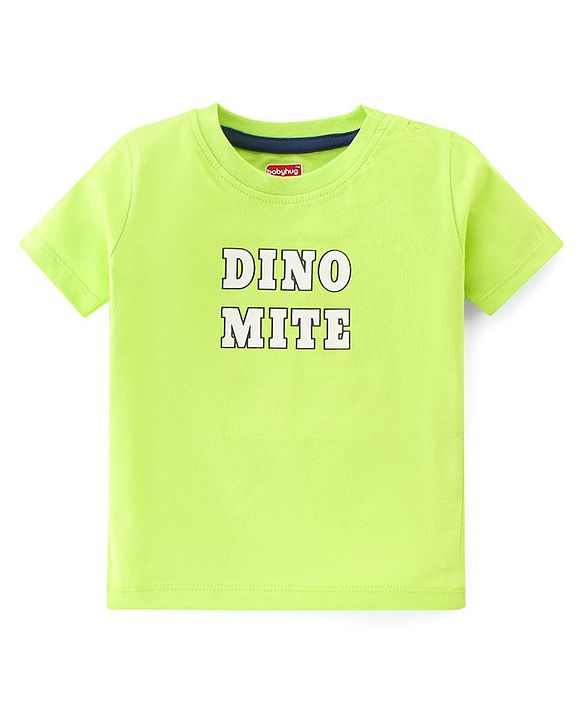 Babyhug 100% Cotton Knit Dungarees With Half Sleeves T-Shirt Dino Print -  Green & Blue
