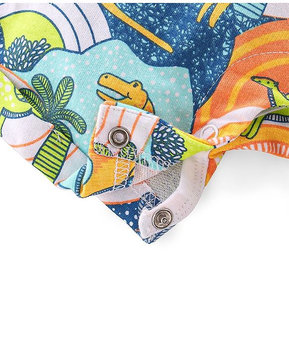 Babyhug 100% Cotton Knit Dungarees With Half Sleeves T-Shirt Dino Print -  Green & Blue