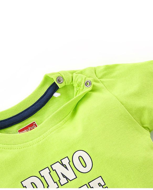 Babyhug 100% Cotton Knit Dungarees With Half Sleeves T-Shirt Dino Print -  Green & Blue