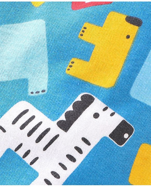 Babyhug Cotton Knit Zebra Printed Dungarees & Half Sleeves Inner Tee Set - Green & Blue