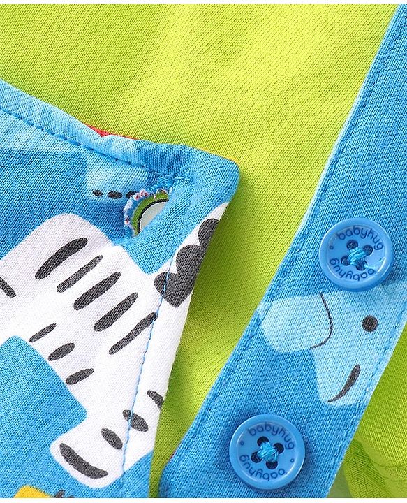 Babyhug Cotton Knit Zebra Printed Dungarees & Half Sleeves Inner Tee Set - Green & Blue