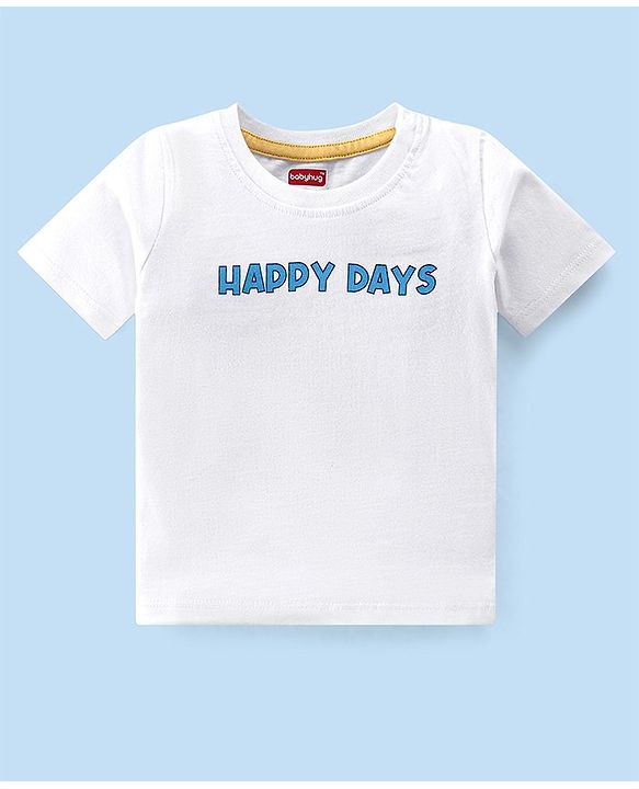 Babyhug 100% Cotton Single Jersey Knit Palm Tree Printed Dungaree and Half Sleeves T-Shirt Set - White & Light Blue