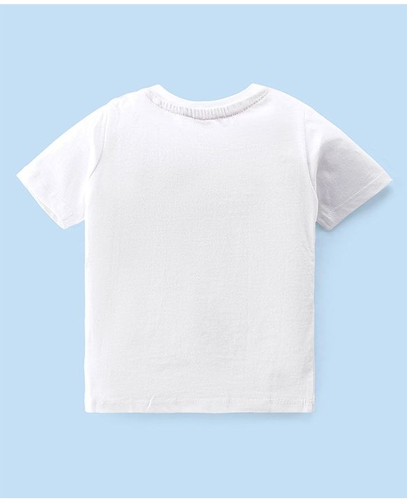 Babyhug 100% Cotton Single Jersey Knit Palm Tree Printed Dungaree and Half Sleeves T-Shirt Set - White & Light Blue
