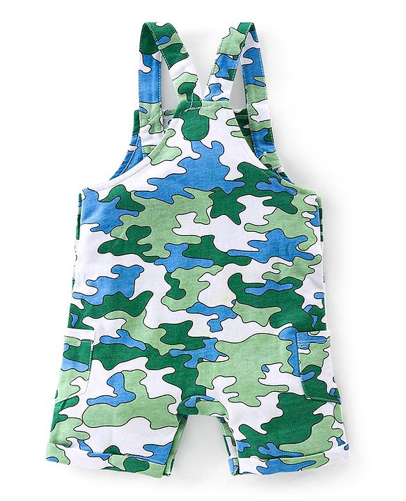 Babyhug 100% Cotton Single Jersey Knit Camouflage Printed Dungaree and Half Sleeves T-Shirt Set - Green