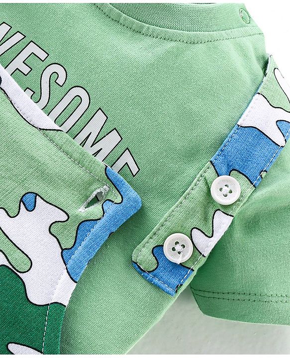 Babyhug 100% Cotton Single Jersey Knit Camouflage Printed Dungaree and Half Sleeves T-Shirt Set - Green