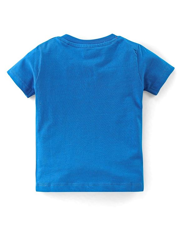 Babyhug Cotton Knit Dungaree with Half Sleeves Inner Tee Set Dino Print - Blue & Red