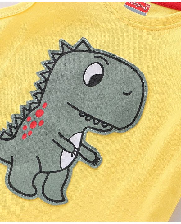 Babyhug 100% Cotton Knit Sleeveless T-Shirt Dino Graphics - Yellow