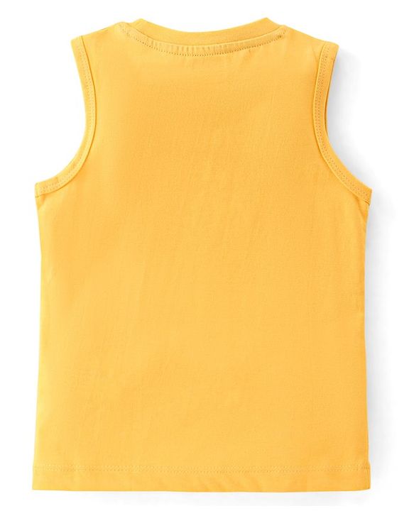 Babyhug 100% Cotton Knit Sleeveless T-Shirt Smiley Graphics - Yellow