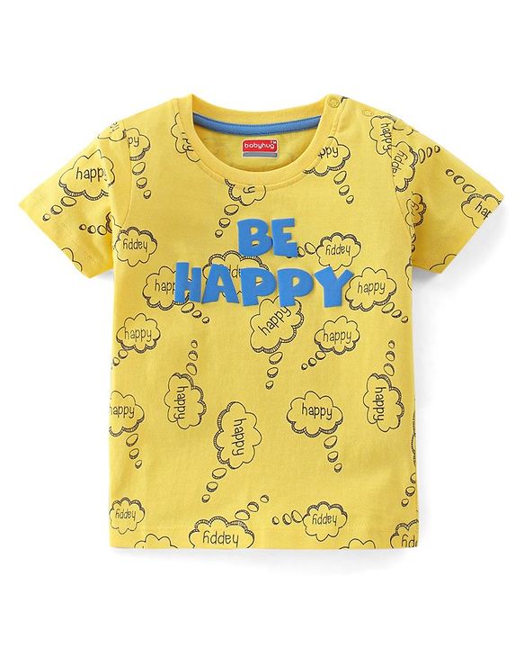 Babyhug 100% Cotton Knit Half Sleeves T-Shirt With Text Graphics - Yellow