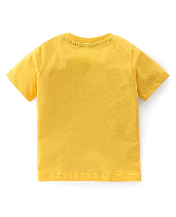 Babyhug 100% Cotton Knit Dungaree & Half Sleeves T-Shirt Set Text & Crocodile Print - Light Blue & Yellow