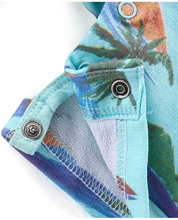 Babyhug 100% Cotton Single Jersey Knit Palm Tree  Printed Dungaree and Half Sleeves T-Shirt Set - White & Light Green