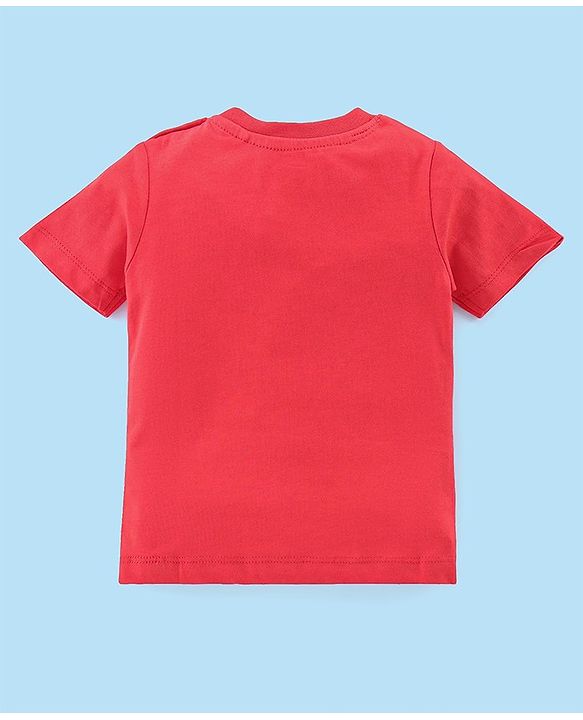 Babyhug Cotton Knit City Printed Dungaree with Half Sleeves Inner Tee - Red & White