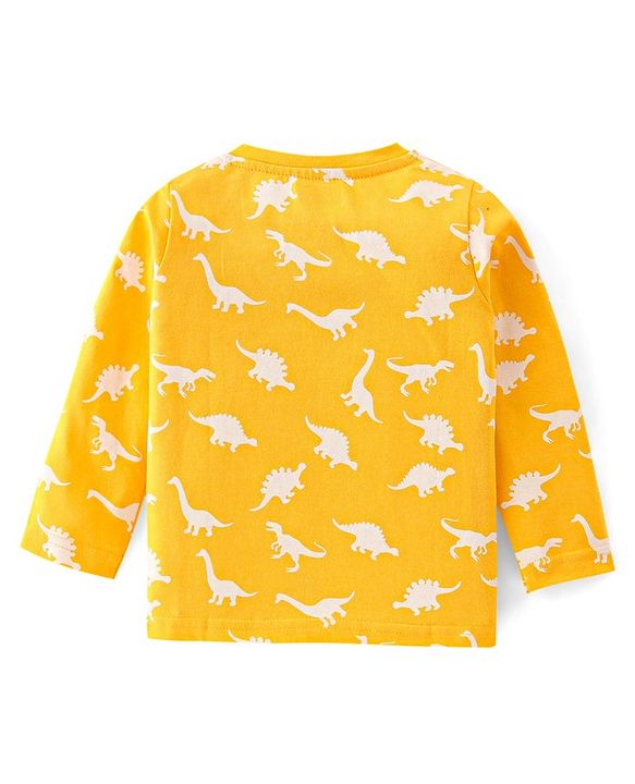 Babyhug Cotton Knit Full Sleeves Dino Printed Night Suit - Yellow