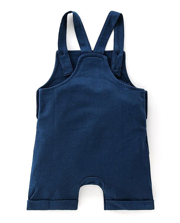 Babyhug 100% Cotton Knit Single Jersey Dungaree and Half Sleeves T-Shirt Set Dino Print - Blue