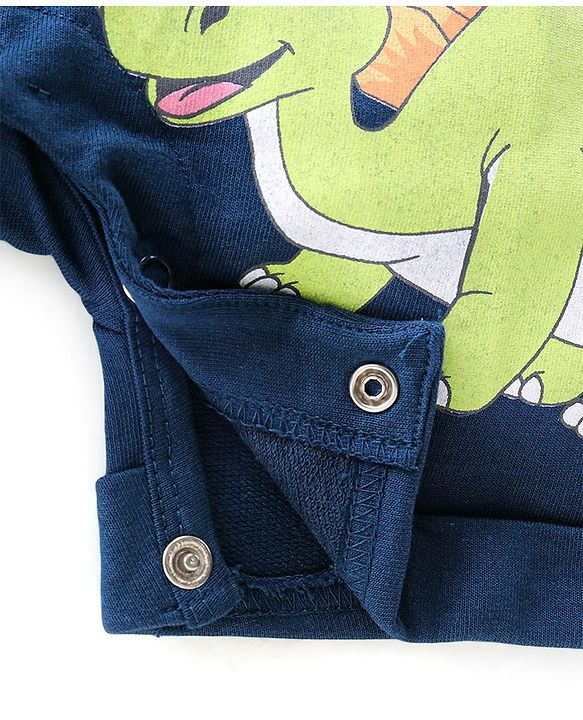 Babyhug 100% Cotton Knit Single Jersey Dungaree and Half Sleeves T-Shirt Set Dino Print - Blue