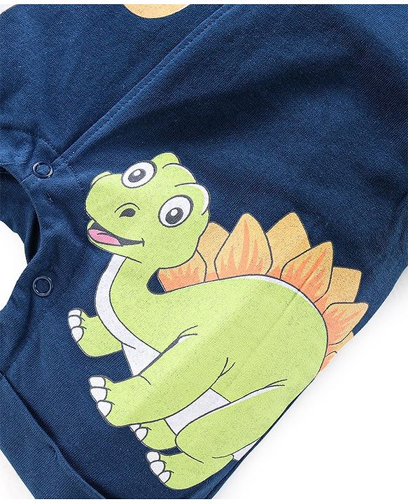 Babyhug 100% Cotton Knit Single Jersey Dungaree and Half Sleeves T-Shirt Set Dino Print - Blue