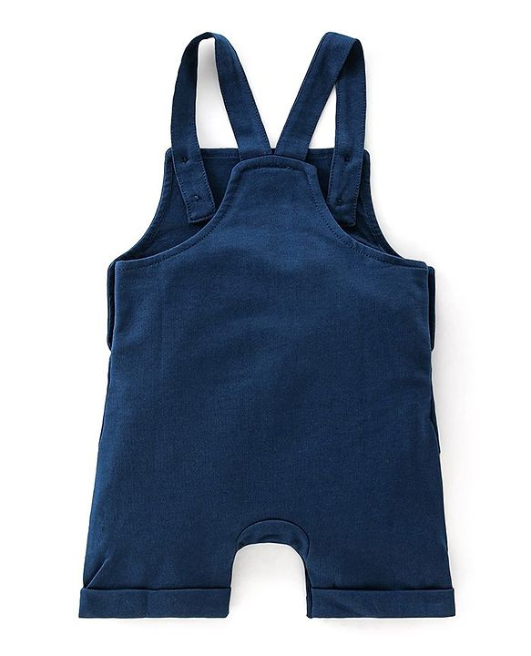 Babyhug 100% Cotton Knit Single Jersey Dungaree and Half Sleeves T-Shirt Set Dino Print - Blue