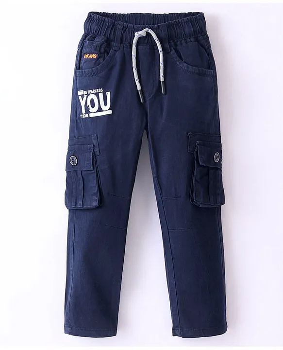 Buy Olio Kids Full Length Cotton Trousers Text Print Navy Blue for Boys  (3-4Years) Online in India, Shop at FirstCry.com - 15510132