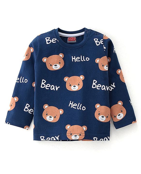 Babyhug Single Jersey Knit Full Sleeves Teddy Printed Night Suit - Navy Blue