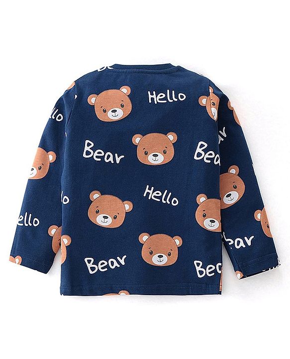 Babyhug Single Jersey Knit Full Sleeves Teddy Printed Night Suit - Navy Blue