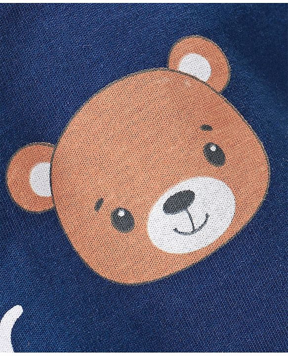 Babyhug Single Jersey Knit Full Sleeves Teddy Printed Night Suit - Navy Blue