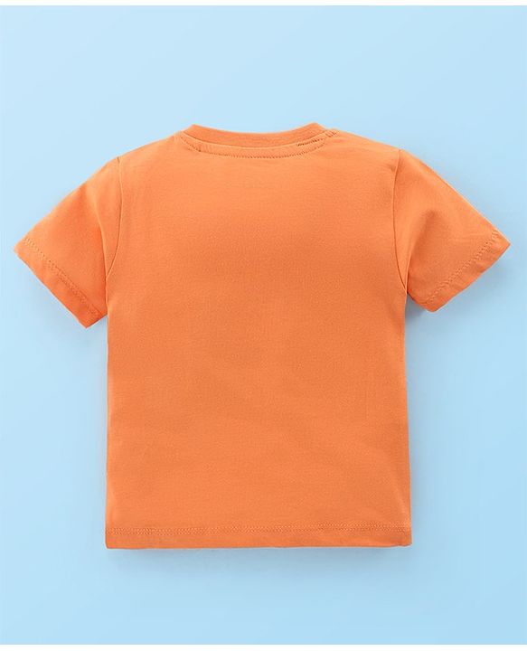 Babyhug Cotton Knit Beach Printed Dungaree with Half Sleeves Inner Tee - Orange Blue & White