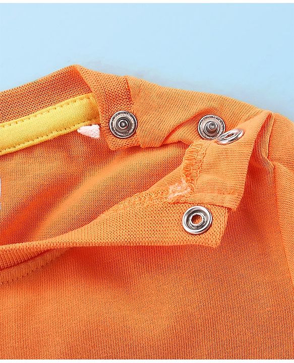 Babyhug Cotton Knit Beach Printed Dungaree with Half Sleeves Inner Tee - Orange Blue & White