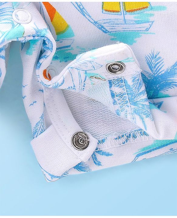 Babyhug Cotton Knit Beach Printed Dungaree with Half Sleeves Inner Tee - Orange Blue & White