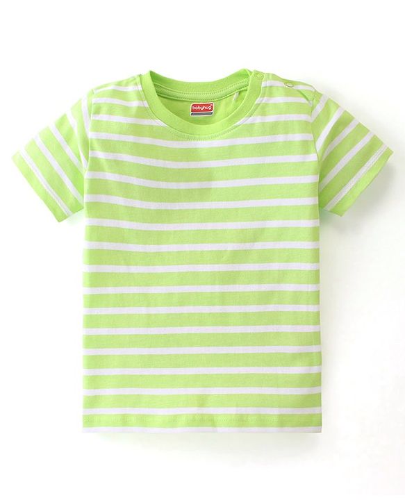 Babyhug 100% Cotton Knit Dungaree & Half Sleeves T-Shirt With Striped & Space Theme Print - Green & Blue