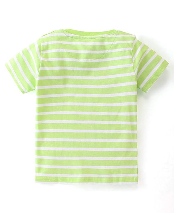 Babyhug 100% Cotton Knit Dungaree & Half Sleeves T-Shirt With Striped & Space Theme Print - Green & Blue