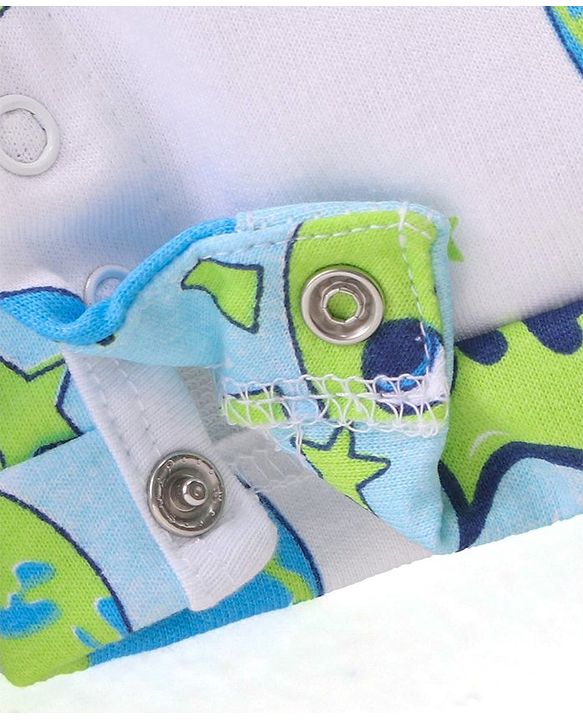 Babyhug 100% Cotton Knit Dungaree & Half Sleeves T-Shirt With Striped & Space Theme Print - Green & Blue