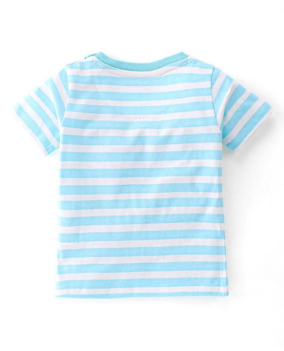 Babyhug 100% Cotton Knit Dungaree & Half Sleeves T-Shirt Set With Penguin Print - Blue & Grey