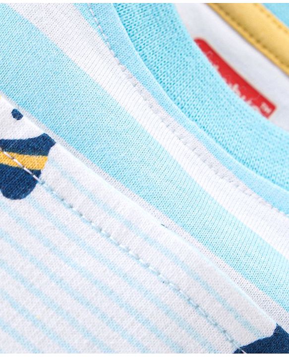 Babyhug 100% Cotton Knit Dungaree & Half Sleeves T-Shirt Set With Penguin Print - Blue & Grey