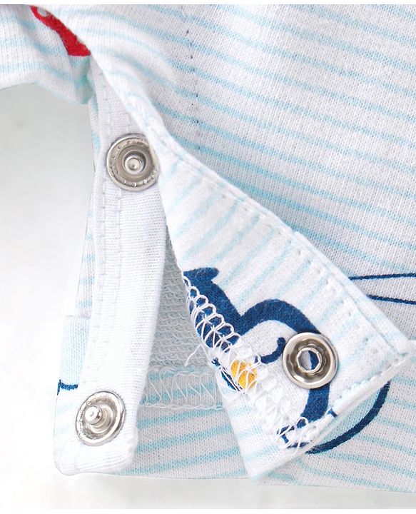 Babyhug 100% Cotton Knit Dungaree & Half Sleeves T-Shirt Set With Penguin Print - Blue & Grey