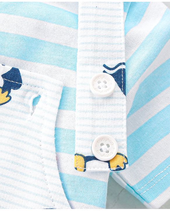 Babyhug 100% Cotton Knit Dungaree & Half Sleeves T-Shirt Set With Penguin Print - Blue & Grey