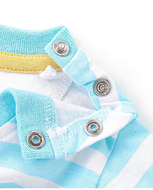 Babyhug 100% Cotton Knit Dungaree & Half Sleeves T-Shirt Set With Penguin Print - Blue & Grey