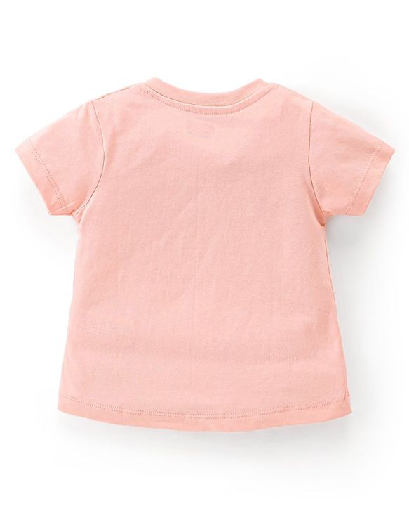 Babyhug Single Jersey Knit Half Sleeves Capri Night Suit Kitty Print - Peach