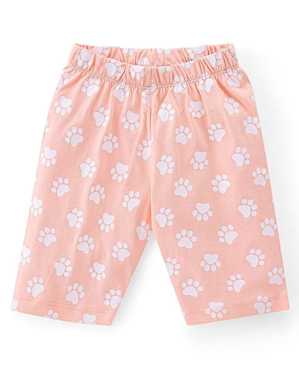 Babyhug Single Jersey Knit Half Sleeves Capri Night Suit Kitty Print - Peach