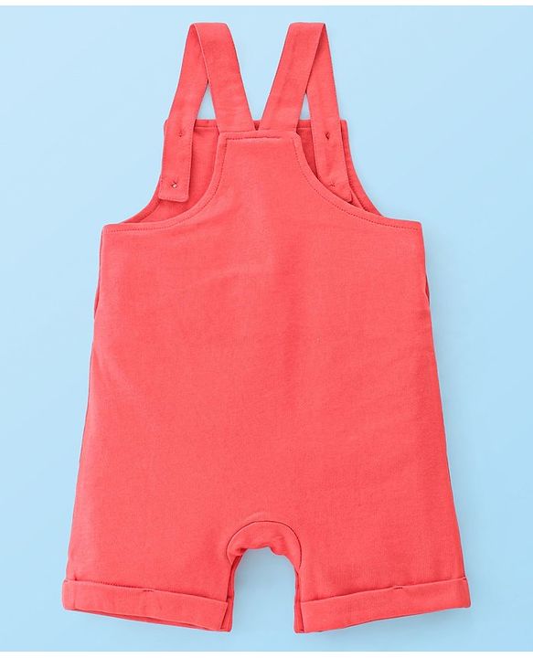 Babyhug Single Jersey Cotton Knit Dungaree with Half Sleeves Inner Tee Croc & Tiger Print - Red