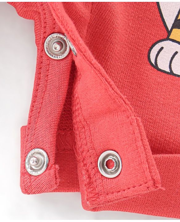 Babyhug Single Jersey Cotton Knit Dungaree with Half Sleeves Inner Tee Croc & Tiger Print - Red