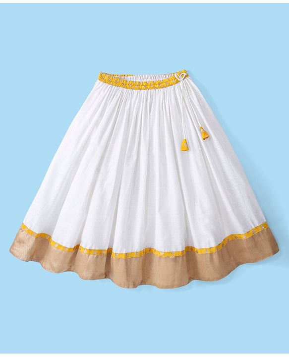 Babyhug Half Sleeves Pattu Pavada Choli & Lehenga with Floral Embroidery - Yellow