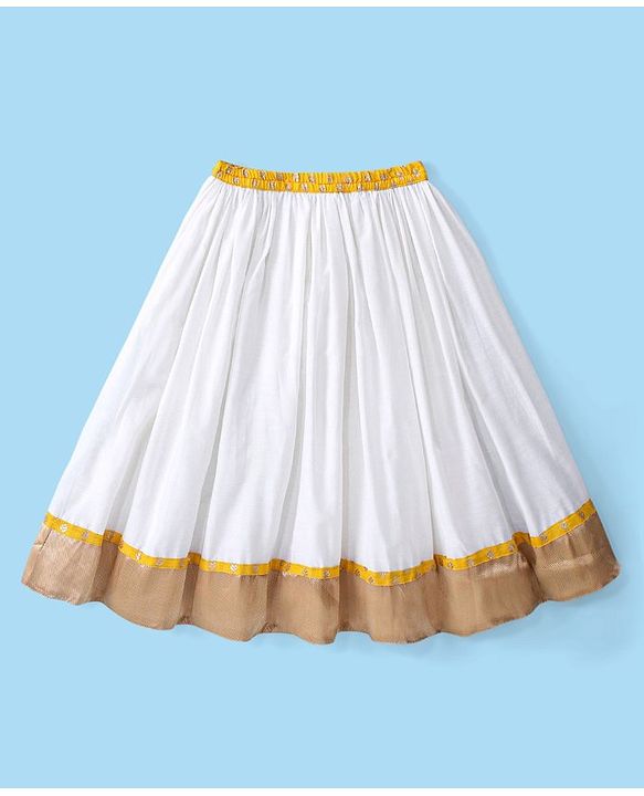 Babyhug Half Sleeves Pattu Pavada Choli & Lehenga with Floral Embroidery - Yellow