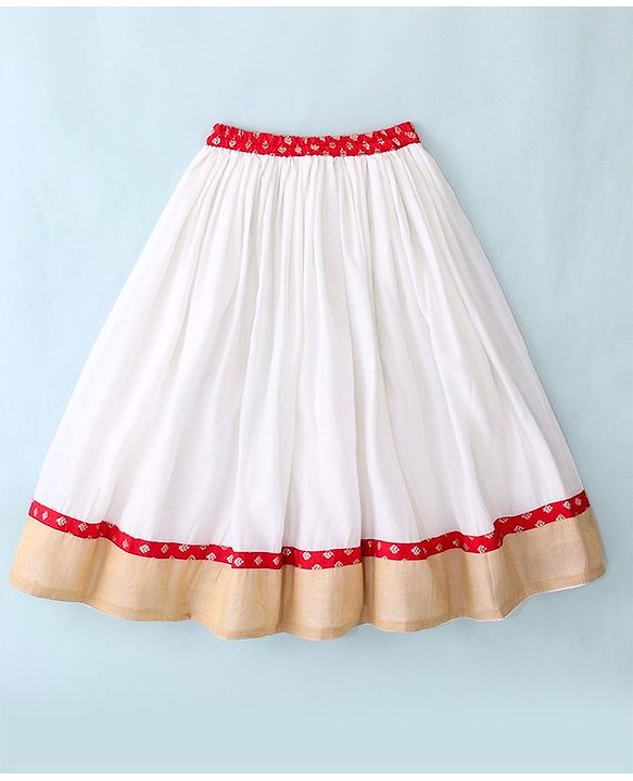Babyhug Half Sleeves Pattu Pavada Choli & Lehenga with Floral Embroidery - Red